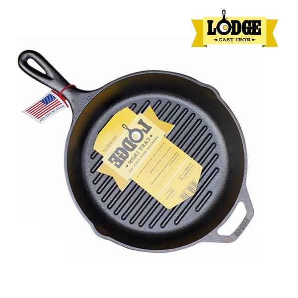[Chính hãng LOGDE - MỸ] Chảo gang nướng Lodge tay cầm có rãnh, tròn 26cm - L8GP3. Chảo dùng nướng, chiên, xào, áp chảo