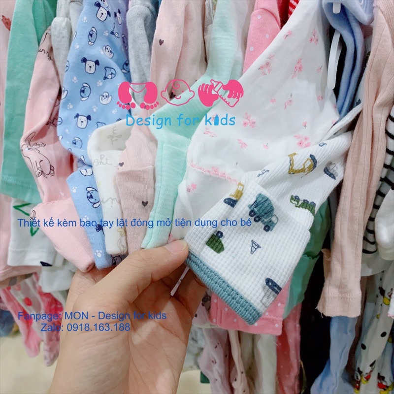 (Link 1) (newborn) Sleepsuit CÀI CÚC, bộ bodysuit liền tất CÓ BAO TAY LẬT cho bé sơ sinh (Chọn mẫu)