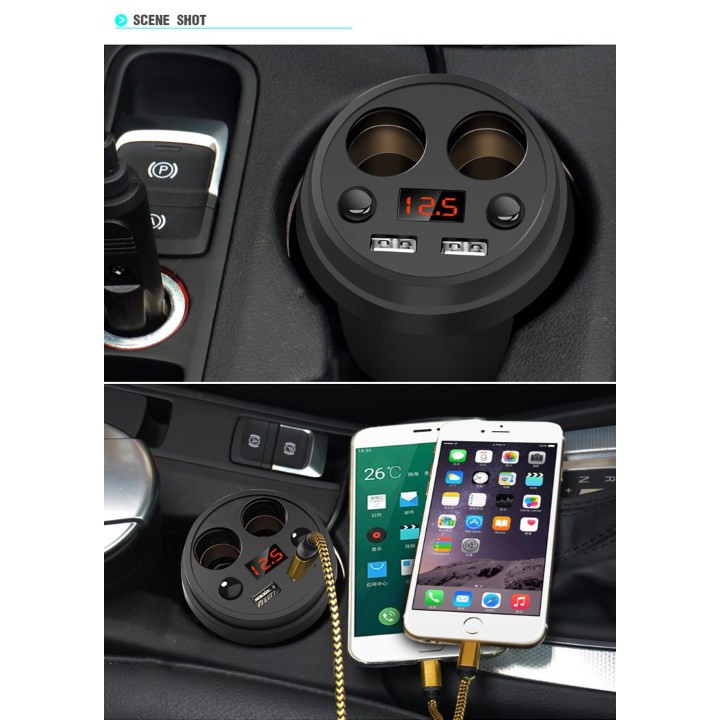 BỘ CHIA TẨU SẠC VÀ 2 CỔNG USB CAR CHARGER 2 USB PORTS CAO CẤP TRÊN Ô TÔ