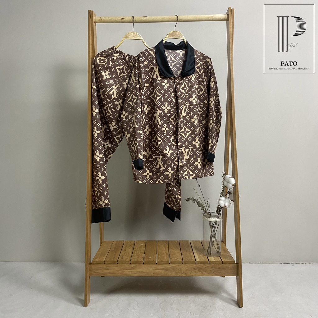 Bộ đồ ngủ hoa văn siêu đẹp tay dài quần dài cổ bèo, pijama chất kate giặt không phai, không nhàu (ảnh shop chụp) | BigBuy360 - bigbuy360.vn