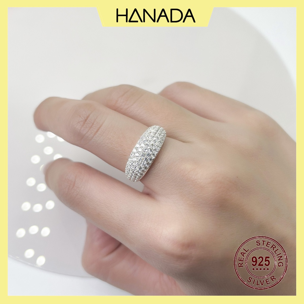 Nhẫn Bạc 925 Hanada Đá Cao Nhẫn Bạc Nữ Đính Đá Hột Cao Lấp Lánh Đi Tiệc Sang Trọng 0732 O6 N10