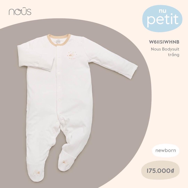 NOUS CHÍNH HÃNG - BODYSUIT HÌNH CỪU NEWBORN - BODYSUIT TRẮNG NEWBORN