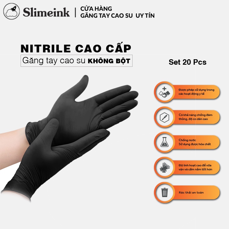 [20PCS] Găng tay đen cao su nitrile dùng trong phun xăm, hóa chất, cơ khí