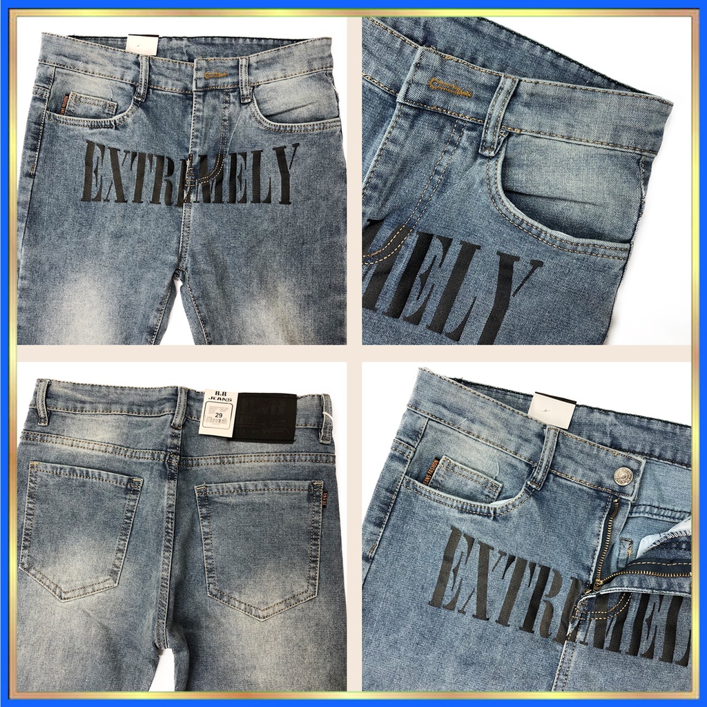 Quần Jean Nam trơn in chữ chất bò cao cấp đẹp quần rin nam Hàn Quốc co giãn QJ-093 | BigBuy360 - bigbuy360.vn