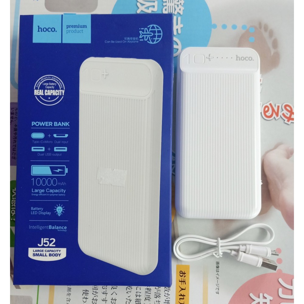 Sạc Dự Phòng Hoco J52 Bản Nâng Cấp 10000mAh - Sạc 2 Thiết Bị Cùng Lúc – Có đèn báo dung lượng – HÀNG CHÍNH HÃNG