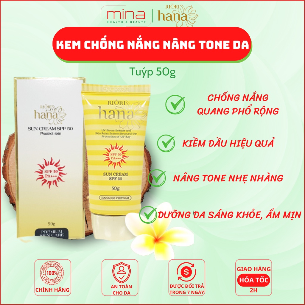 Kem Chống Nắng Nâng Tone Dưỡng Trắng Da RIORI SUN CREAM SPF50 Tuýp 50g- Kiềm dầu hiệu quả có thể thay thế lớp lót makeup