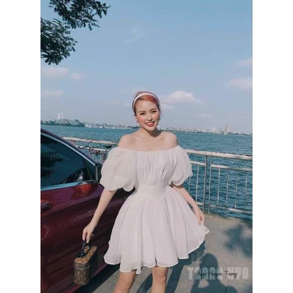 Đầm oganza xoè tay bồng