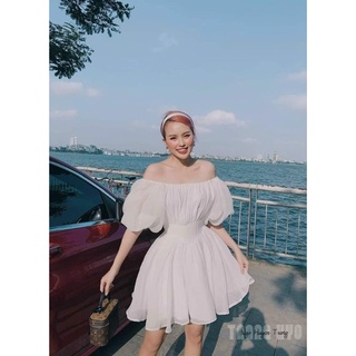 Đầm oganza xoè tay bồng