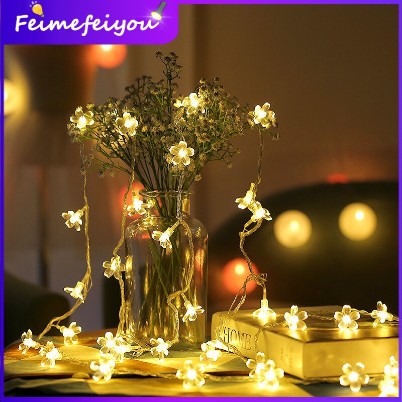 Dây Đèn LED 40 Bóng Hình Hoa Anh Đào / Vàng / Cầu Vồng Trang Trí Giáng Sinh