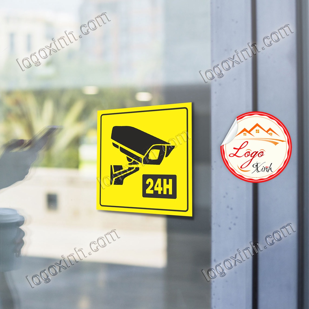 LOGO TEM STICKER BIỂU TƯỢNG CAMERA - CẢNH BÁO KHU VỰC CÓ CAMERA GIÁM SÁT - CCTV 24H