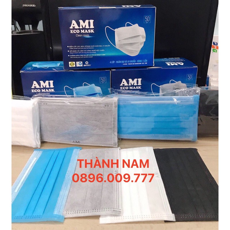 Khẩu Trang Y Tế AMI Hộp 50 chiếc - 4 lớp kháng khuẩn . Có Giấy Kiểm Định Của Bộ Y Tế .