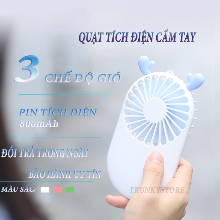 Quạt Mini Cầm Tay - Quạt Tích Điện Nhỏ Gọn Tiện Lợi 3 chế độ gió Q2