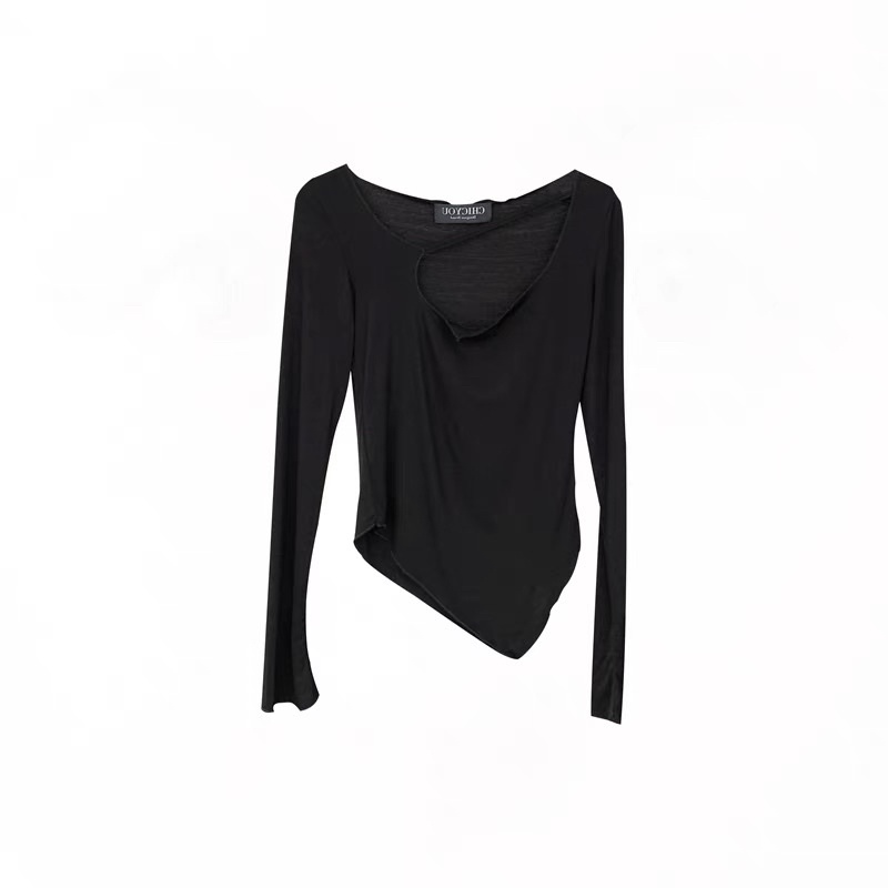 Áo thun tay dài croptop tà chéo khoét ngực kèm feedback thật