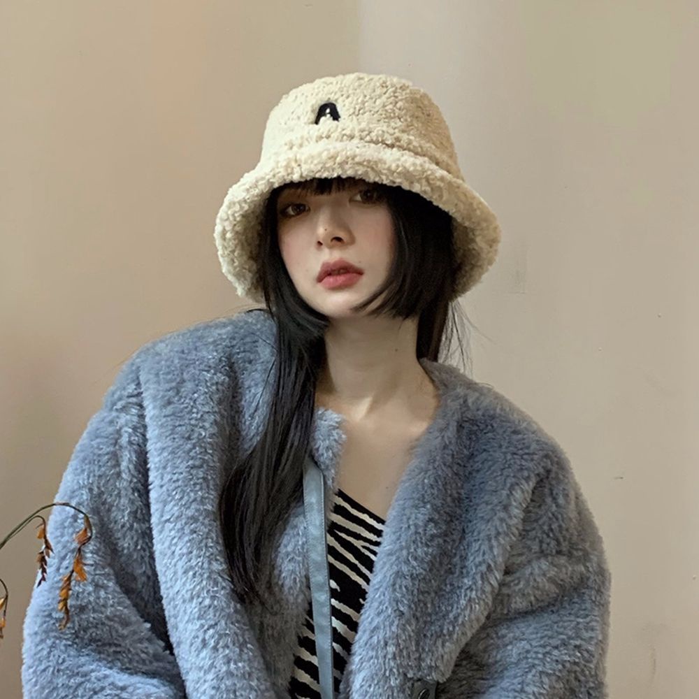 Nón tai bèo bằng vải len lông cừu thêu chữ nhiều màu xinh xắn có thể gấp gọn thời trang thu đông cho nữ