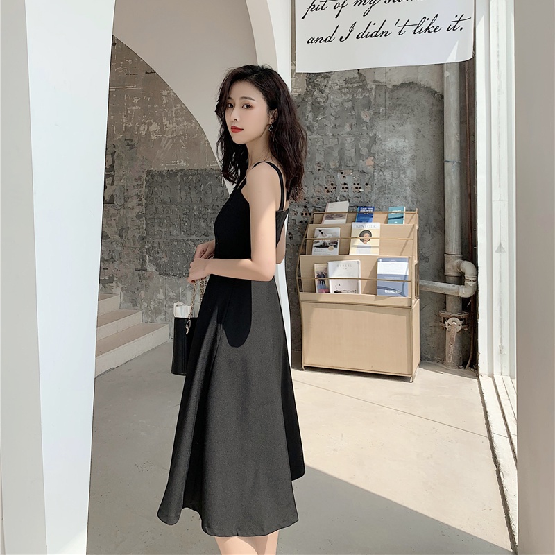 Đầm maxi hai dây Perty màu đen thời trang mùa hè quyến rũ cho nữ