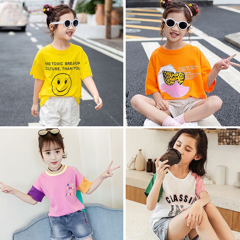 Áo Thun Ngắn Tay In Hình Phong Cách Hàn Quốc Cho Bé Gái