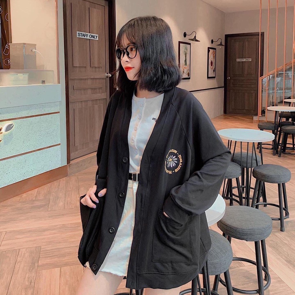 Áo khoác cardigan nỉ Foral - Áo cardigan nữ basic unisex form rộng siêu xinh | BigBuy360 - bigbuy360.vn
