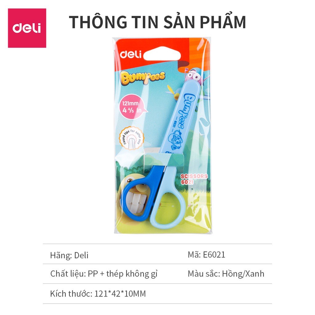 Kéo cắt giấy thủ công cho bé Deli có nắp bảo vệ - 6021 - màu Hồng / Xanh - kéo cắt giấy thủ công an toàn - MIYABI STORE