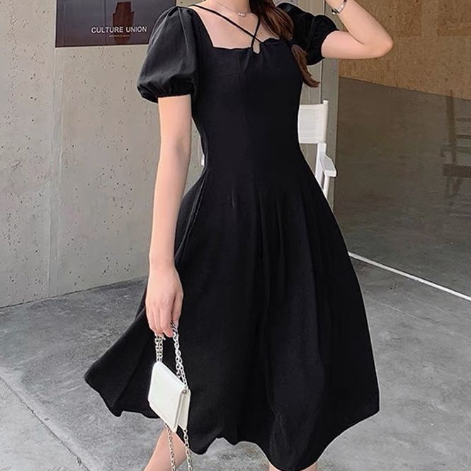 Đầm Cổ Vuông Dáng Dài Phong Cách Retro Pháp Thời Trang Mùa Hè Hàng Mới Dành Cho Nữ
