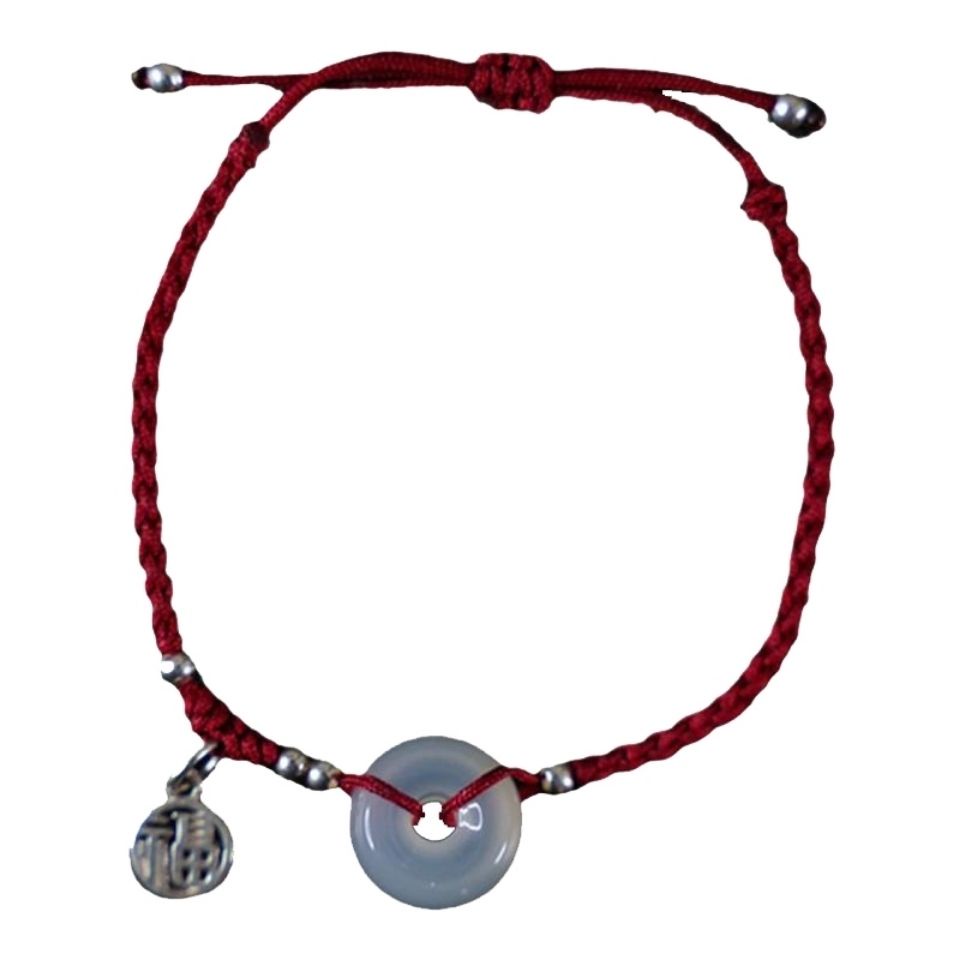 Vòng Đeo Tay May Mắn Bện Dây Đỏ Bằng Đá Chalcedony Tự Nhiên An Toàn