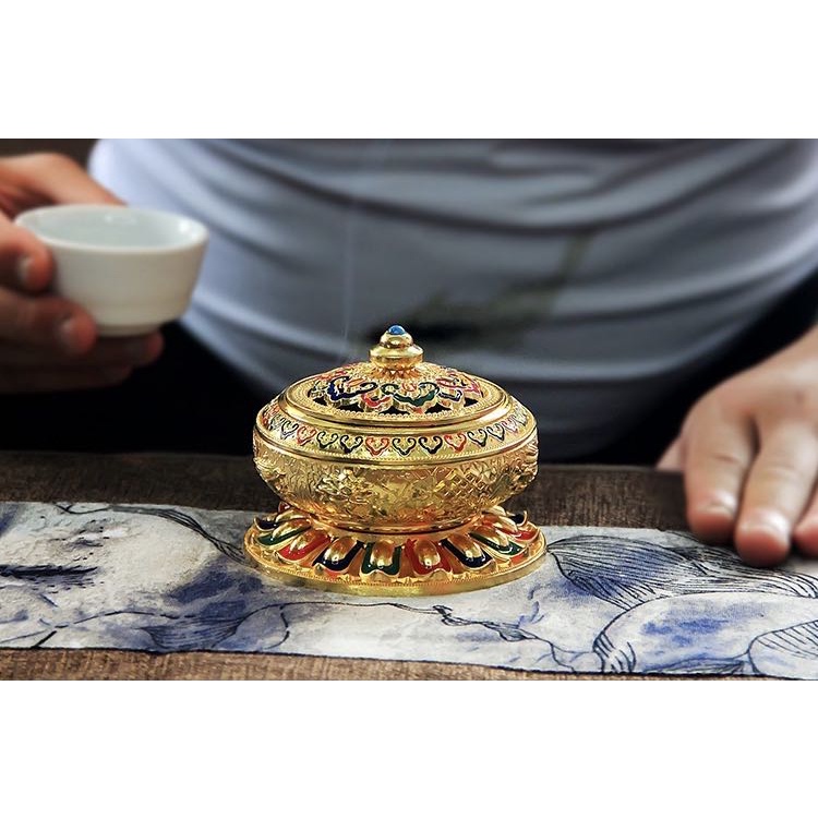 [PHÁP BẢO MINH CHÂU] Lư Xông Tròn 8 Cát Tường Ngũ Sắc To - HỢP KIM CAO CẤP