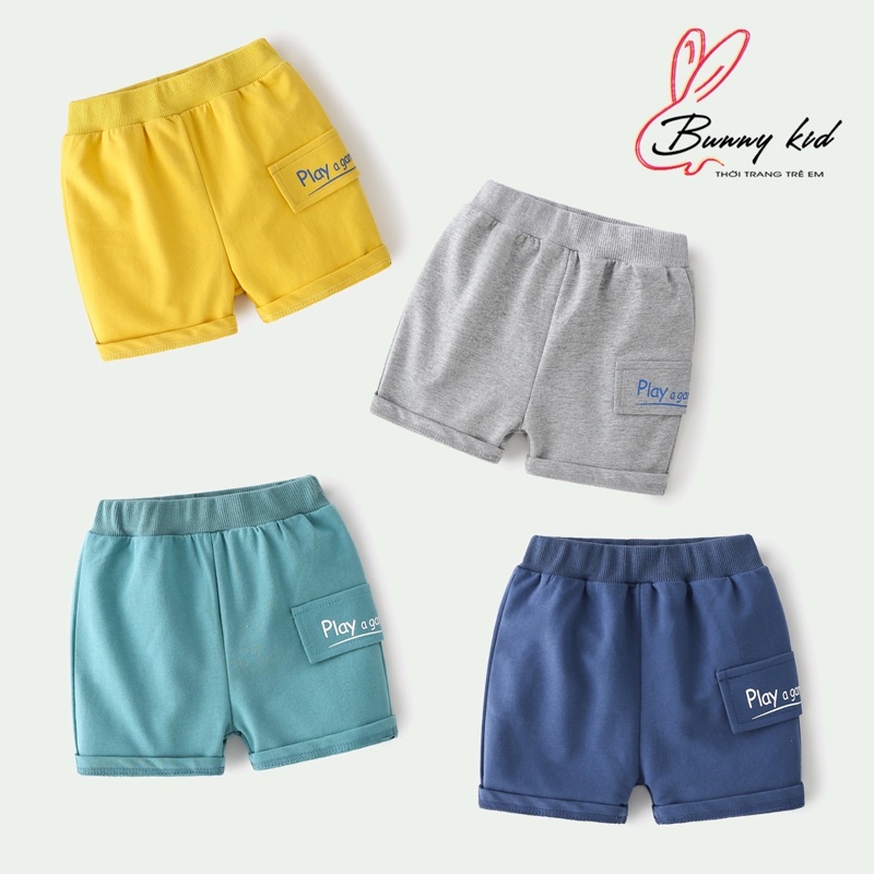 Quần thun trơn bé trai WELLKIDS, quẩn short hoạ tiết túi hộp cho bé (RZ3252)