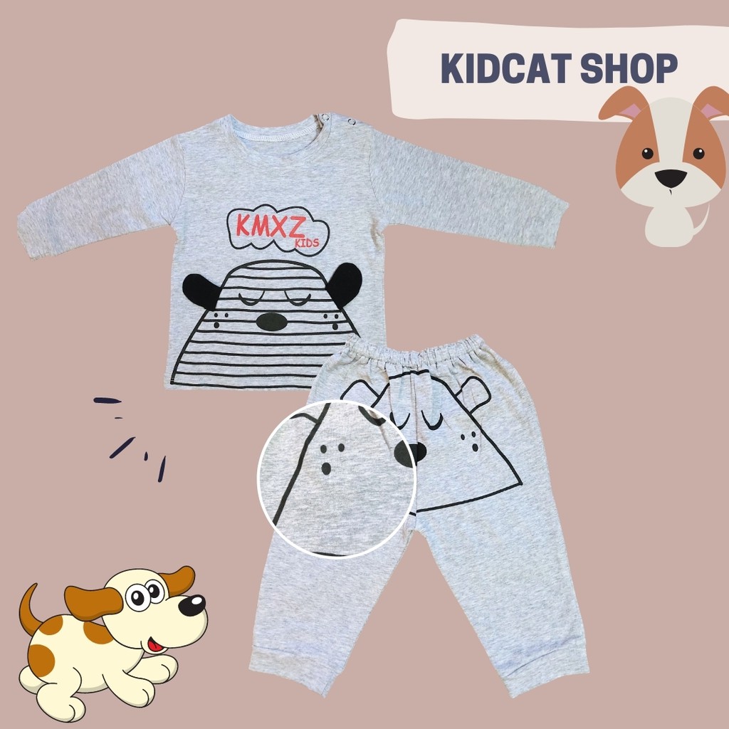 Bộ sơ sinh dài tay bé trai hình cún ngộ nghĩnh Cotton 100% S070 KidCat Shop Quần áo trẻ em Made in Việt Nam