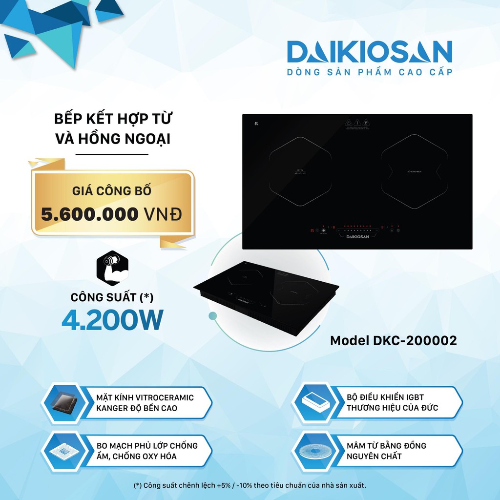 Bếp kết hợp từ và hồng ngoại Daikiosan DKC-200002 - 2 vùng nấu lắp âm