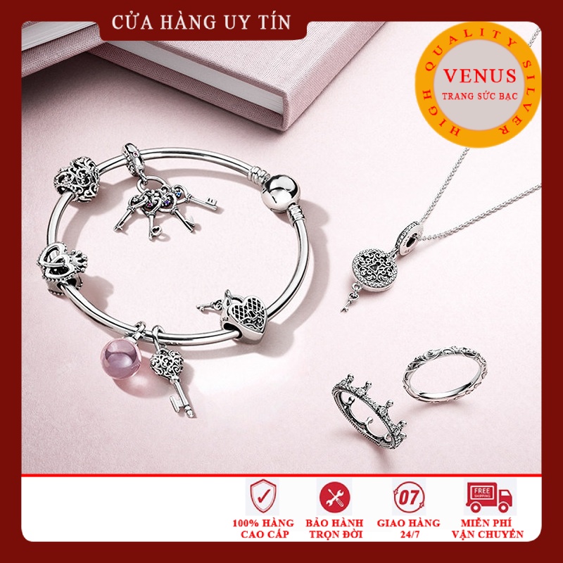 Charm ổ khóa dạng Vintage- Bạc 925 cao cấp- Trang sức bạc VENUS