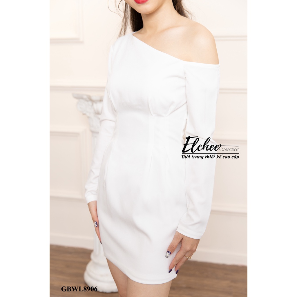 Đầm Body Lệch Vai - Đầm trắng body lệch vai tay dài dáng ngắn thiết kế cao cấp Elchee Collection | BigBuy360 - bigbuy360.vn