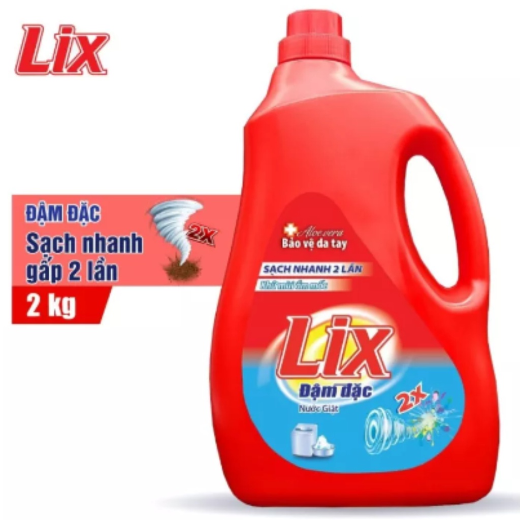 Nước giặt Lix đậm đặc hương hoa chai 2kg làm sạch cực nhanh vết bẩn NG201 tăng gấp đôi sức mạnh giặt tẩy quần áo