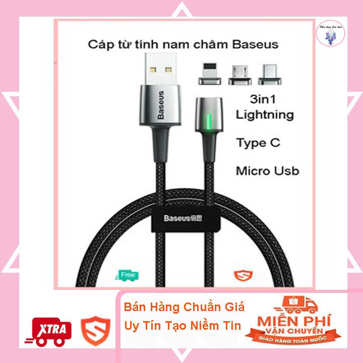 Cáp từ tính nam châm 3 đầu Baseus Zinc Magnetic Cable Kit 3in1