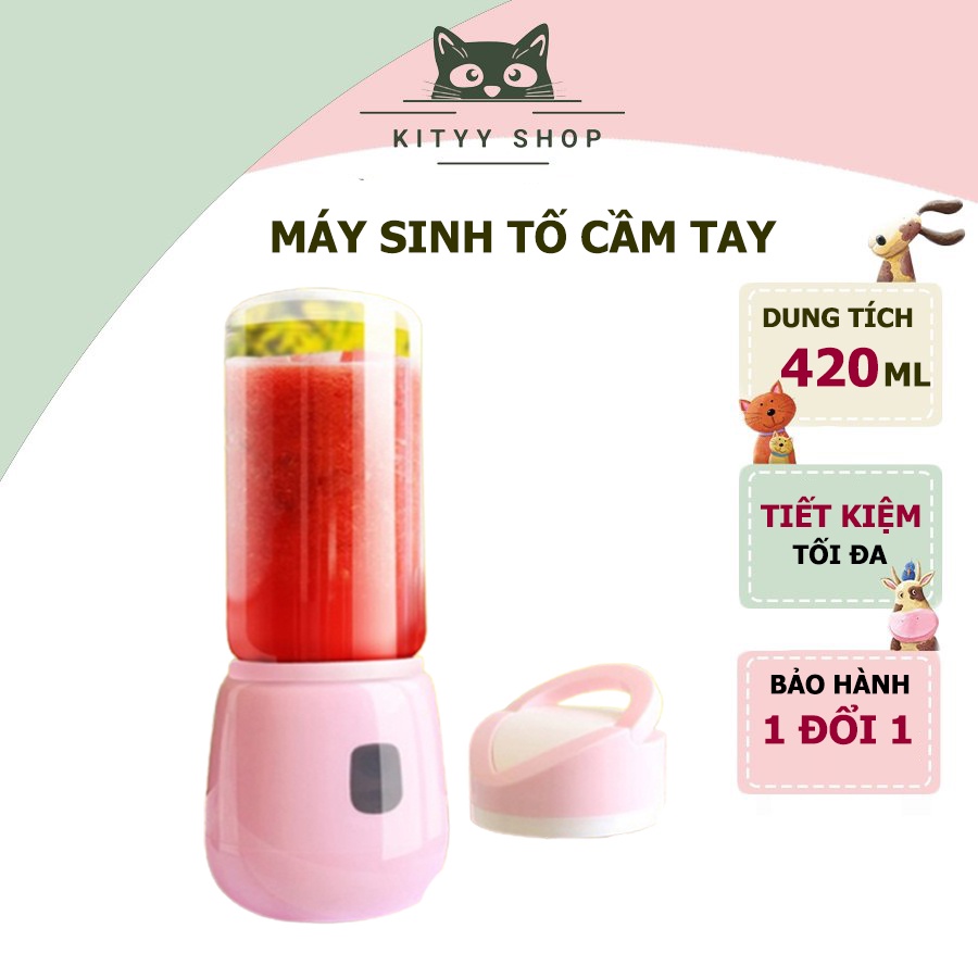 Máy xay sinh tố cầm tay bình thủy tinh 6 lưỡi sạc pin kèm dây sạc
