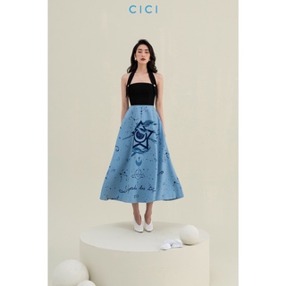 Đầm dài cổ yếm bản in Edith