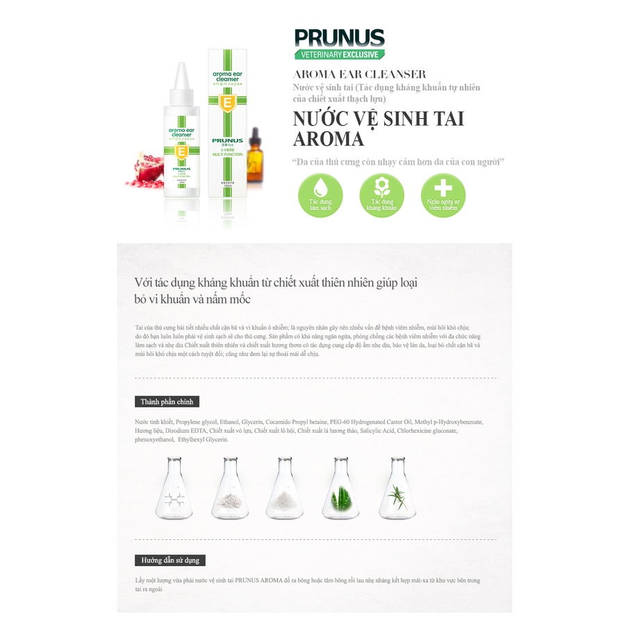 Vệ Sinh Tai Chó Mèo Prunus Aroma Ear Cleaner 120ml (Hàn Quốc)