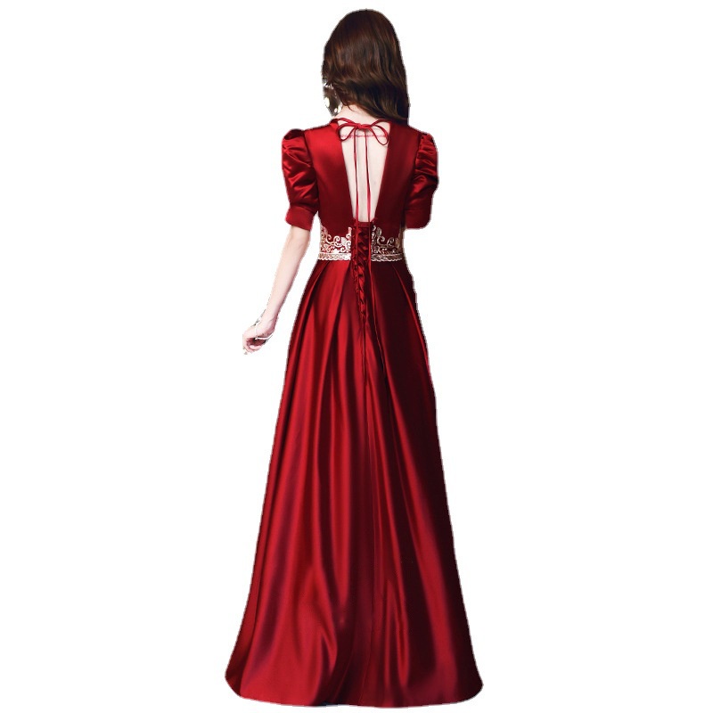 Đầm Dự Tiệc Vải Satin Tay Ngắn Dáng Ôm Dài Màu Đỏ Thời Trang Sang Trọng Cho Nữ