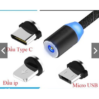 TRỌN BỘ CÁP SẠC TỪ 3 ĐẦU Type C- Android - Lightning XOAY 360 ĐỘ, có LED- KHÔNG HỘP