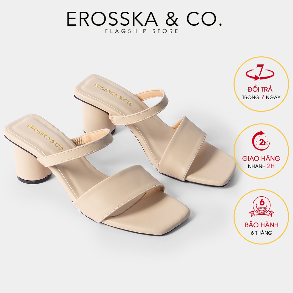Giày sandal cao gót Erosska mũi vuông dây bảng phối gót tròn cao 5m màu kem _ EB026