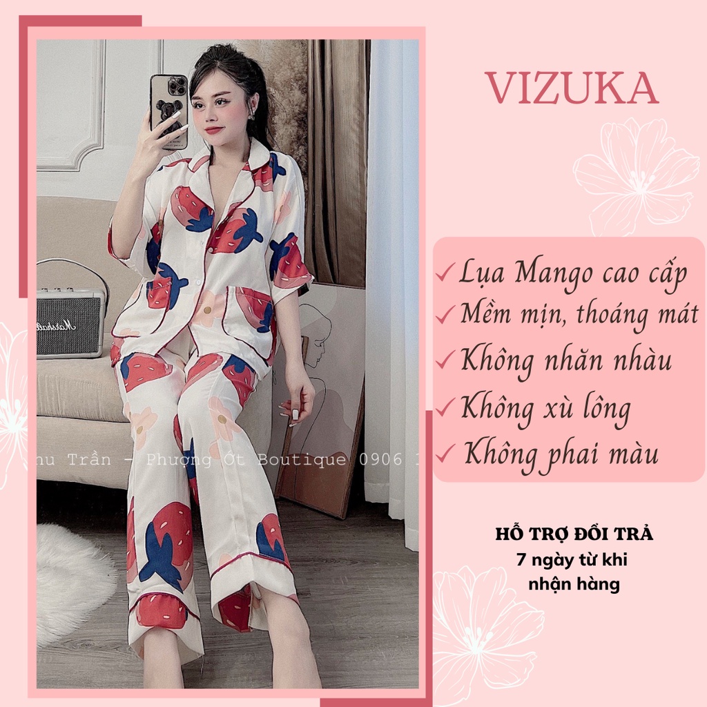 Đồ bộ nữ mặc nhà dễ thương tay ngắn quần dài pijama lụa VIZUKA