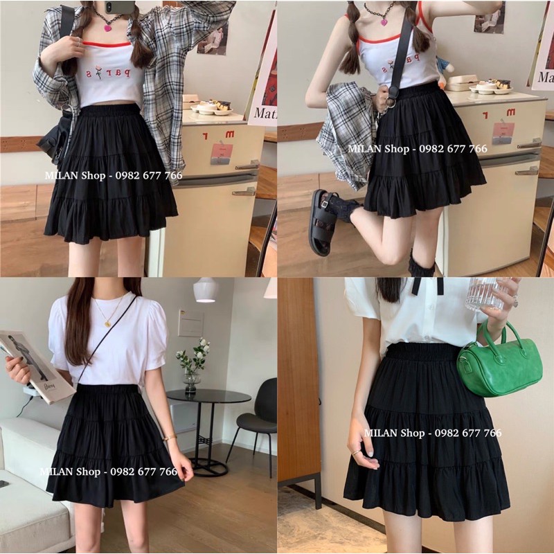 Chân váy ngắn tầng chất lụa mát phê 2 kiểu thời trang