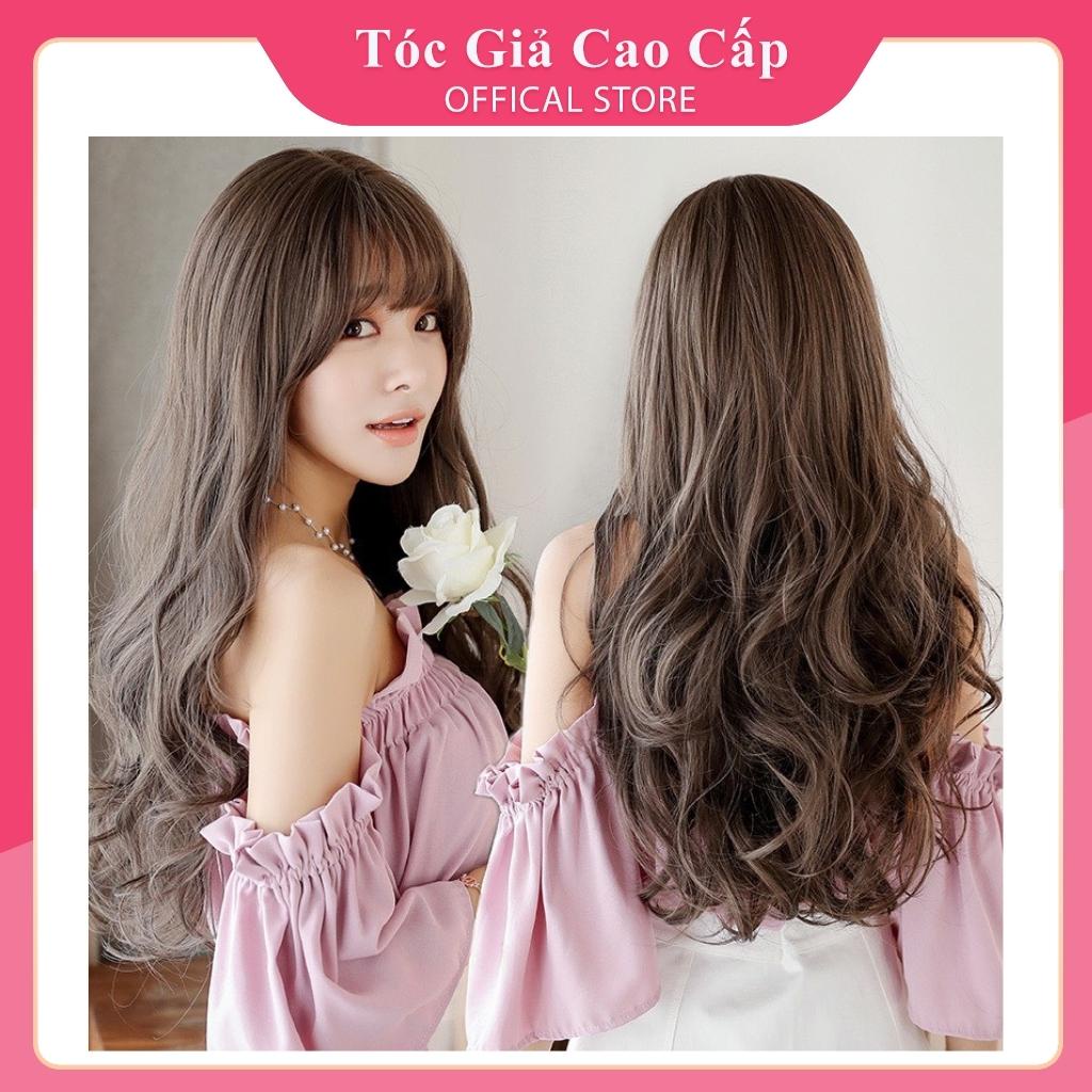 Tóc giả nguyên đầu nữ đẹp xoăn dợn hàn quốc 60cm, tặng kèm lưới trùm wig, C8216X