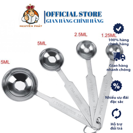Bộ 4 cây thìa đong định lượng inox cao cấp, muỗng đo lường, định lượng bột, sữa, gia vị, cà - Dụng Cụ Pha Chế Đà Nẵng