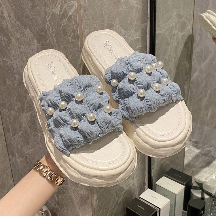 Dép Quai Ngang Đính Ngọc Trai Sang Trọng Chống Trượt Thời Trang Cho Nữ