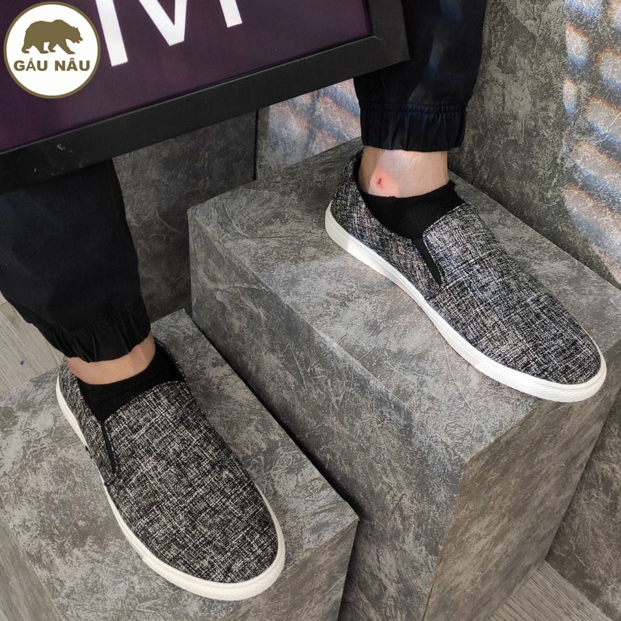 Giày lười nam thân vải siêu tốt đế chống trượt thơi trang GN216 Gấu nâu