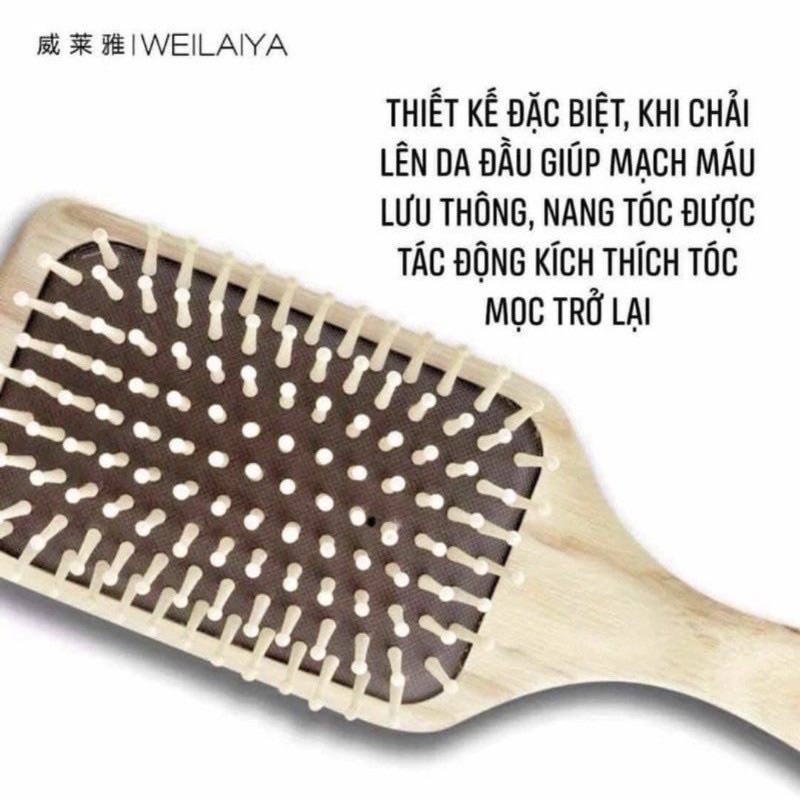 Lược gỗ massage da đầu Weilaiya giúp tuần hoàn máu, Giúp giảm rụng, kích mọc tóc