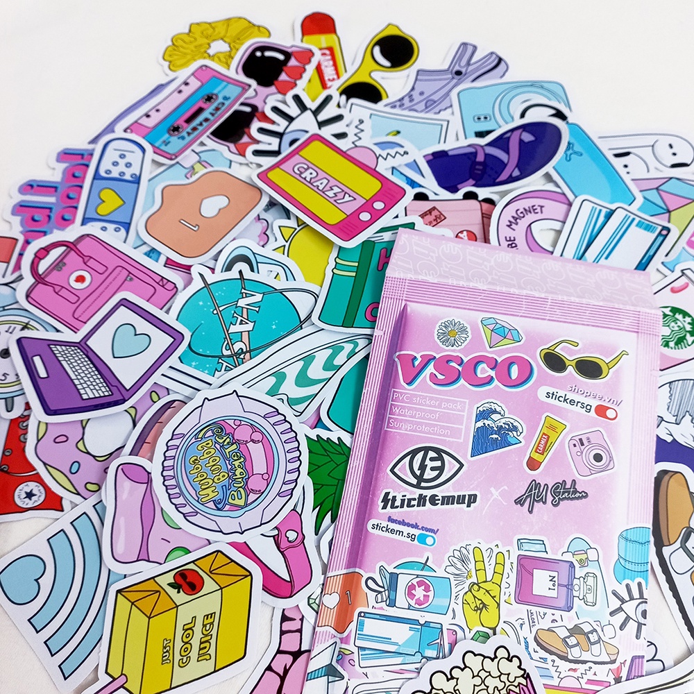 Sticker nhựa hình dán VSCO STYLE siêu dễ thương  - sticker nhựa PVC không thấm nước