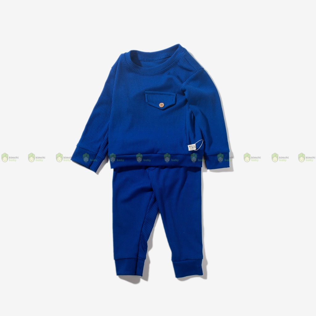 Bộ Dài Tay Bé Gái, Bé Trai KIMCHIBABY Vải Thun Lạnh Hoạ Tiết Đính Cúc Nắp Ngực, Bộ Quần Áo Trẻ Em Thu Đông KWTD2216