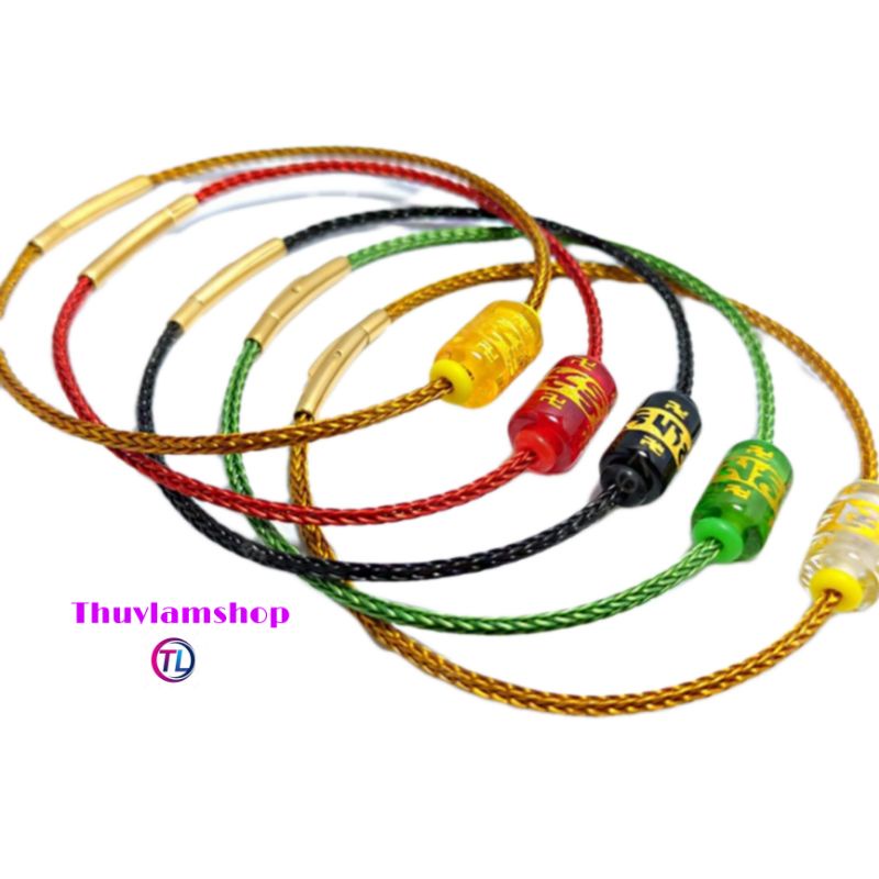 Vòng tay lu thống khắc chú Ommani dây cáp khóa bấm bền đẹp