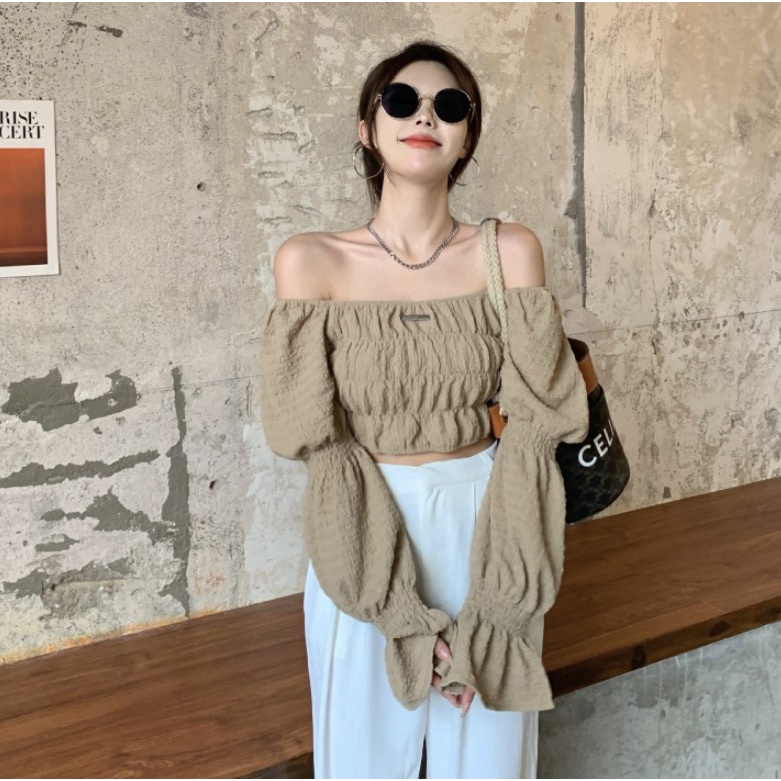 Áo Croptop | Áo Croptop Trễ Vai Dài Tay Chất Mềm Mai Ulzzang Phong Cách Hàn Quốc Thời Trang Hè 2022