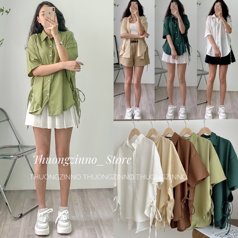 [Ảnh thật/Video]Áo sơ mi lụa hai vạt thiết kế buộc nơ hông xinh xắn